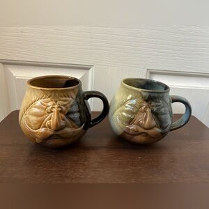 2 Vintage Pottery Craft ‘USA 70s Expression Face Ceramic Mugs